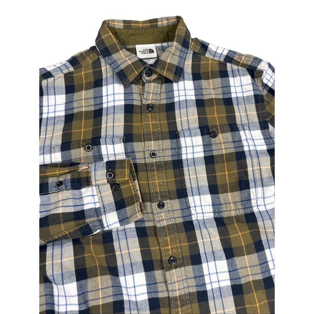 The North Face Shirt Men's M Green Blue White Flannel Plaid Long Sleeve Outdoor